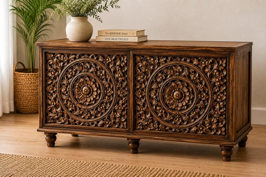 Hand-Carved Mandala Storage Cabinet