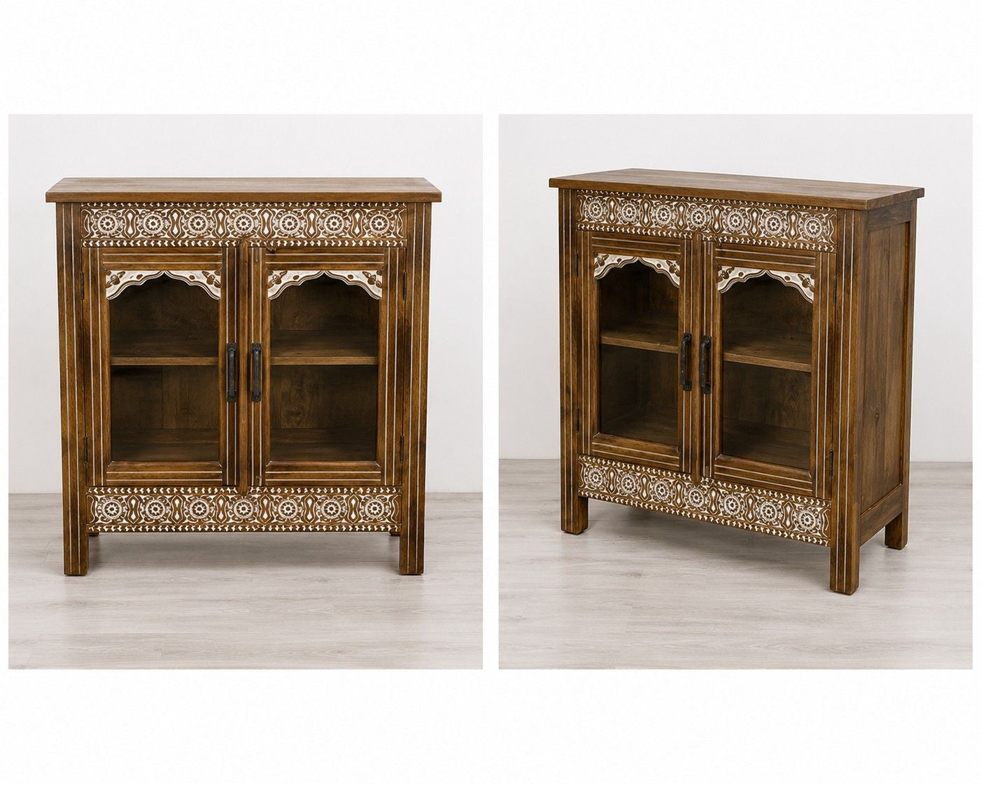 Hand-Carved Wooden Display Cabinet