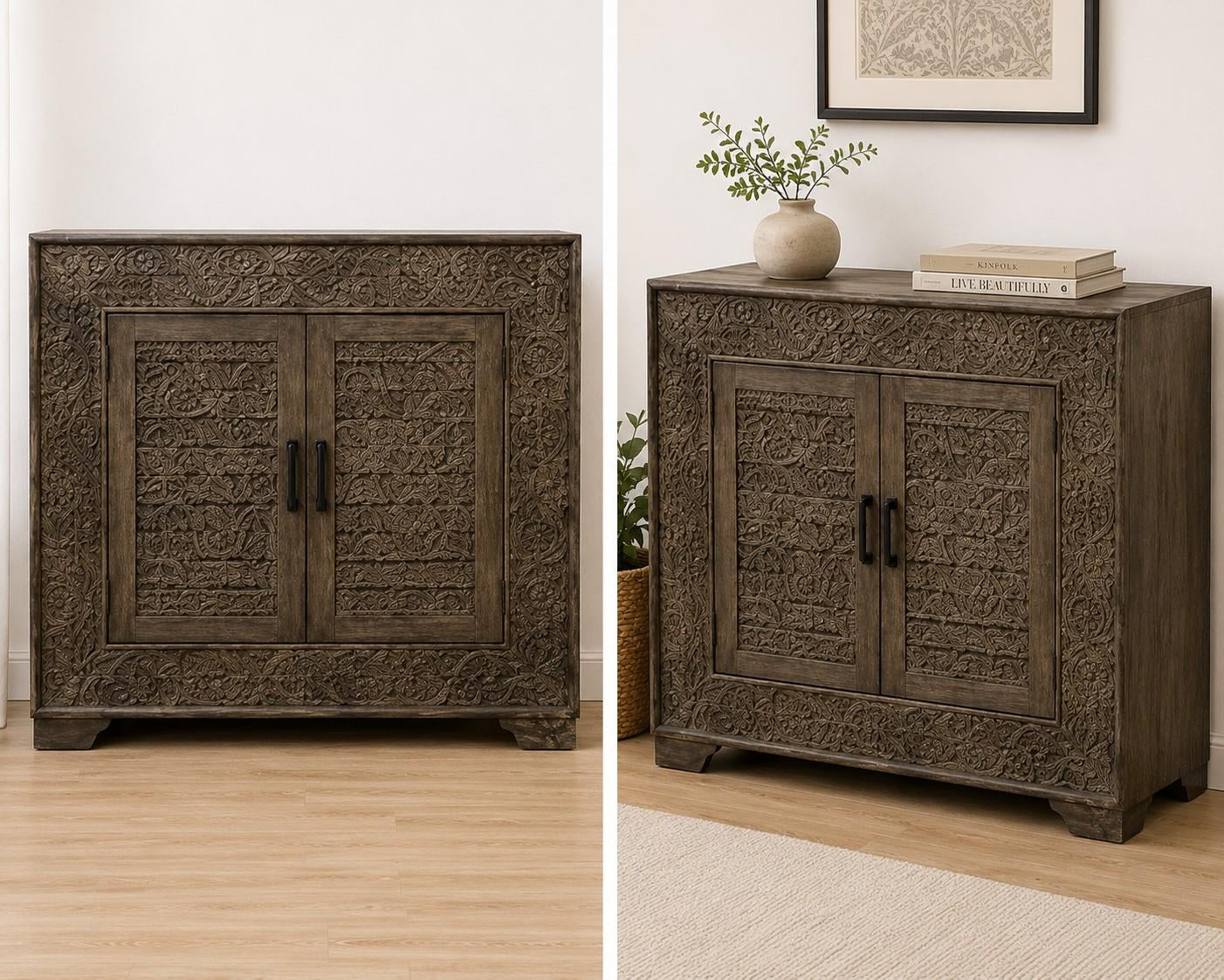Hand-Carved Wooden Storage Cabinet