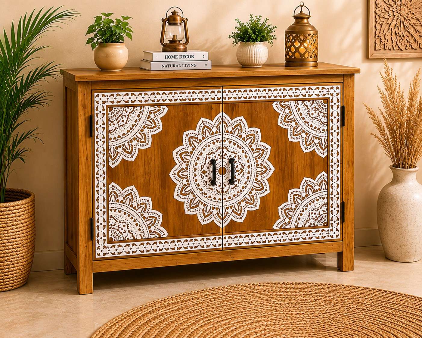 Hand-Painted Mandala Storage Cabinet