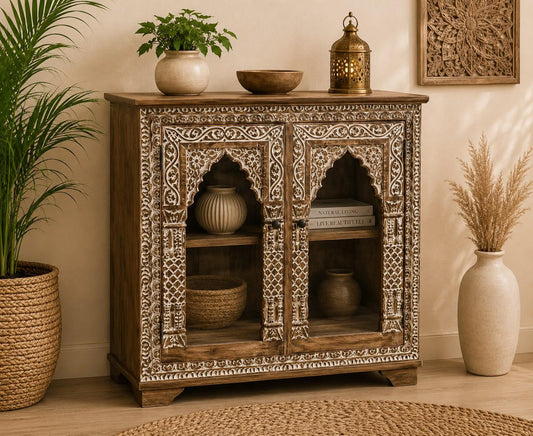 Hand-Carved Glass Display Cabinet
