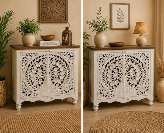 Hand-Carved White Tree of Life Cabinet