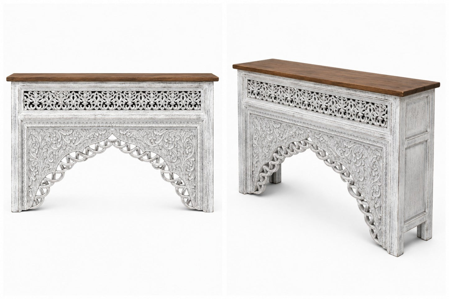 Hand-Carved Whitewash Console Table