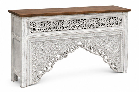 Hand-Carved Whitewash Console Table