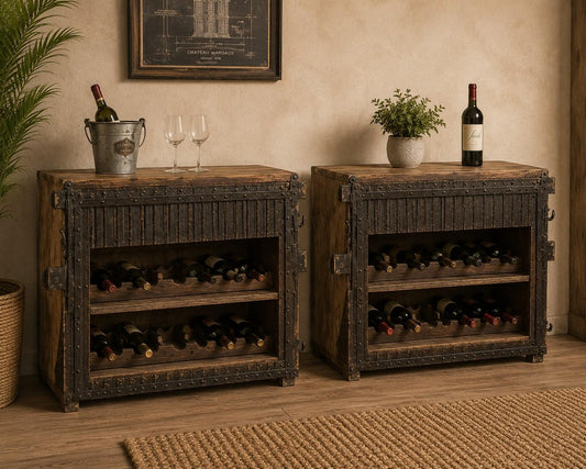Rustic Wooden Wine Bar Cabinet with Sliding Door