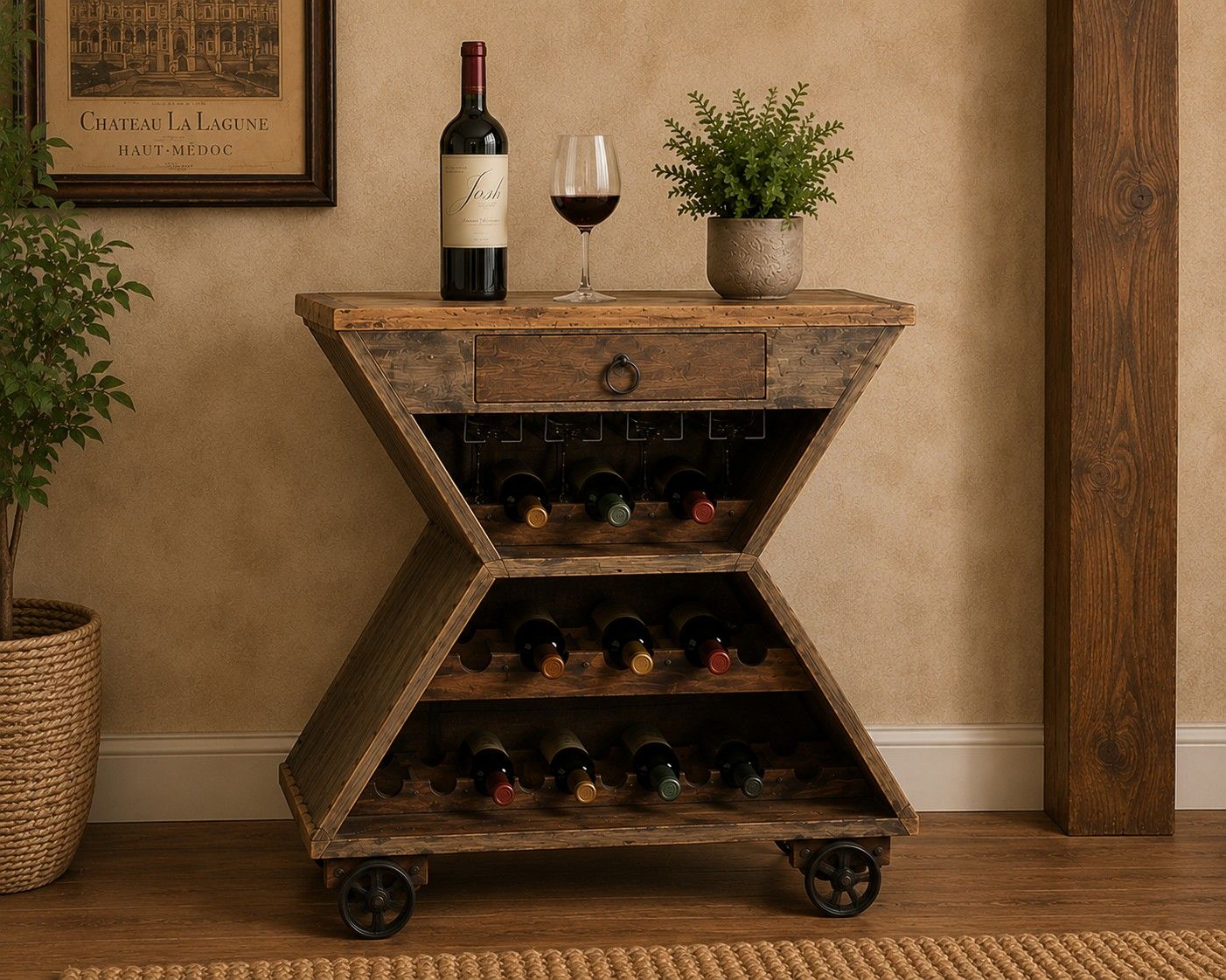 Industrial Hourglass Wine Bar Cabinet