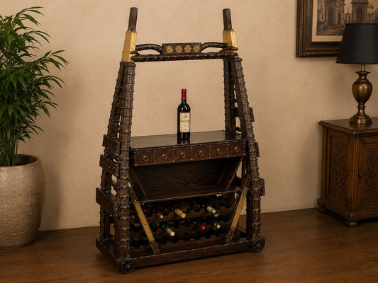 Industrial Wooden Bar Counter with Wine Storage