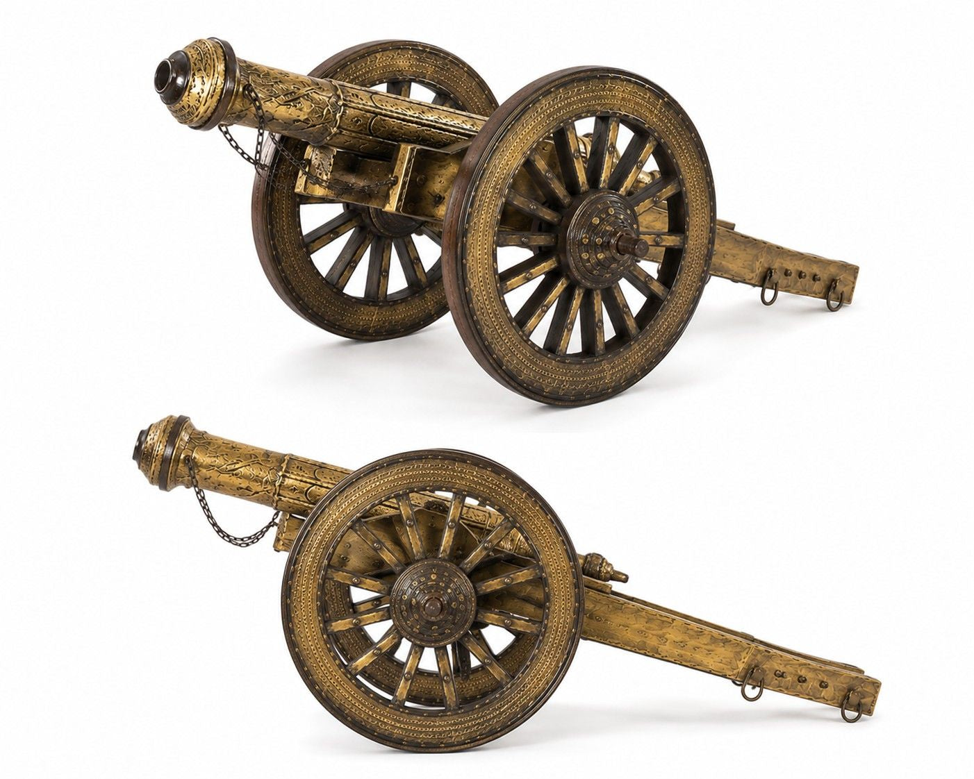 Decorative Brass Cannon Replica on Wooden Carriage