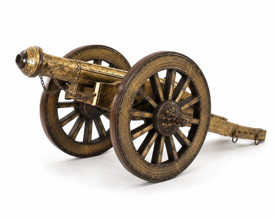 Decorative Brass Cannon Replica on Wooden Carriage