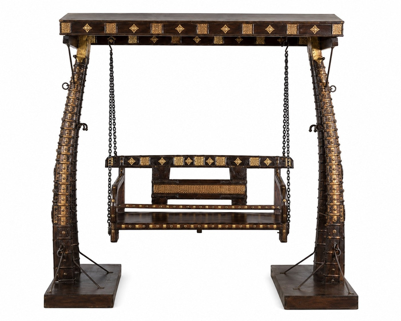 Luxury Brass & Wood Swing with Ornamental Detailing