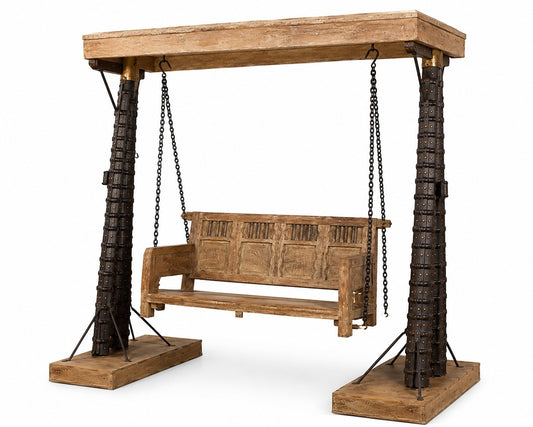 Industrial Iron & Wood Swing with Rustic Finish