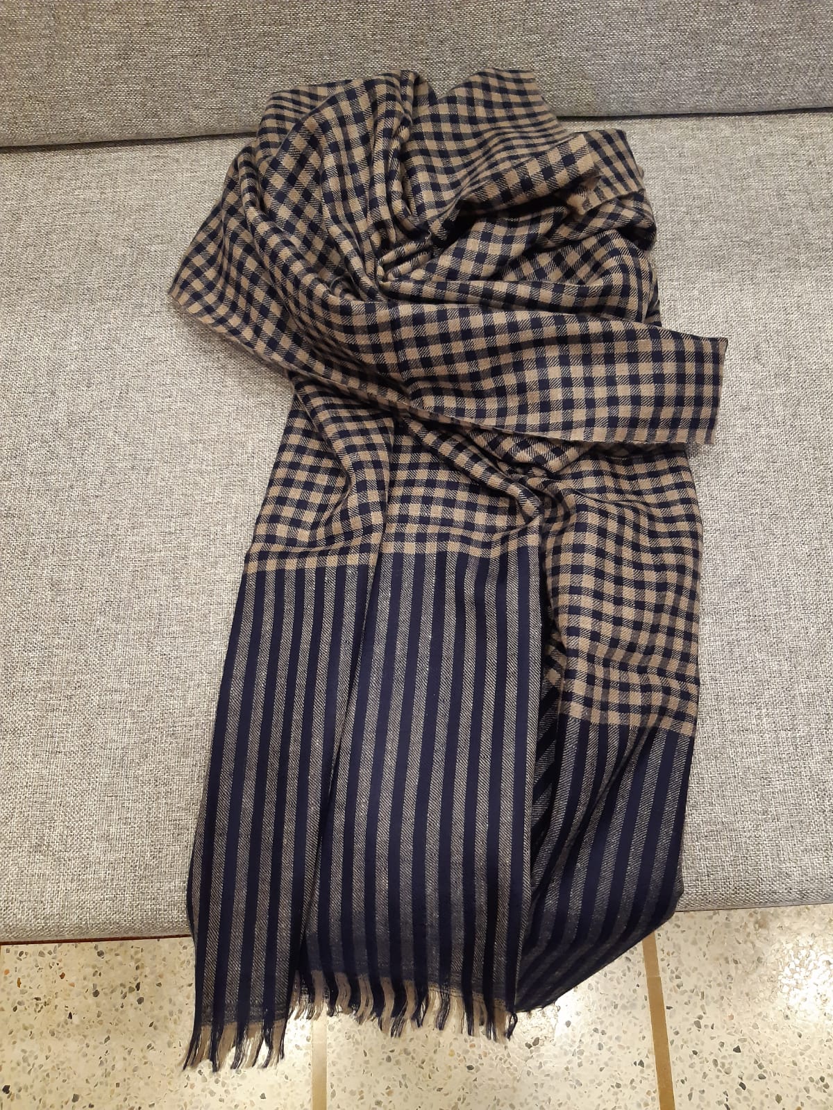 Reversible Checkered and Striped Cashmere Scarf