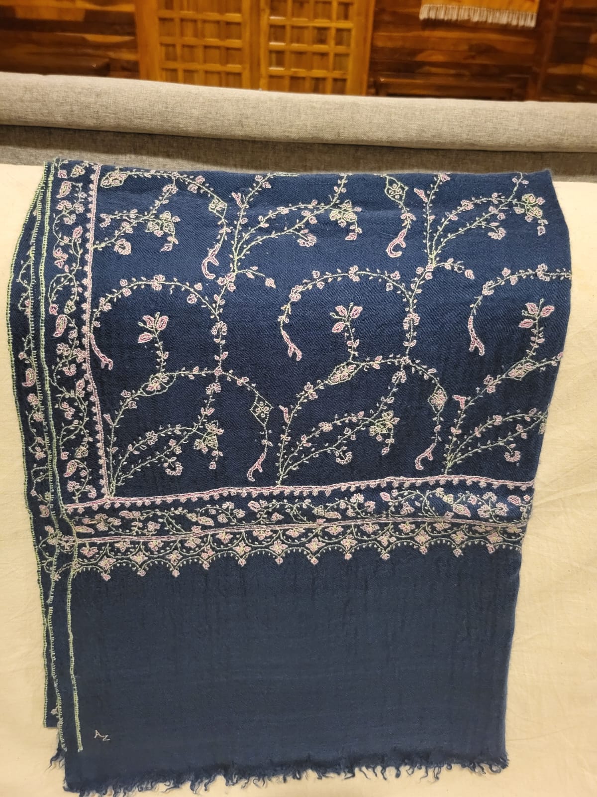 Midnight Blue Sozni Pashmina Stole
