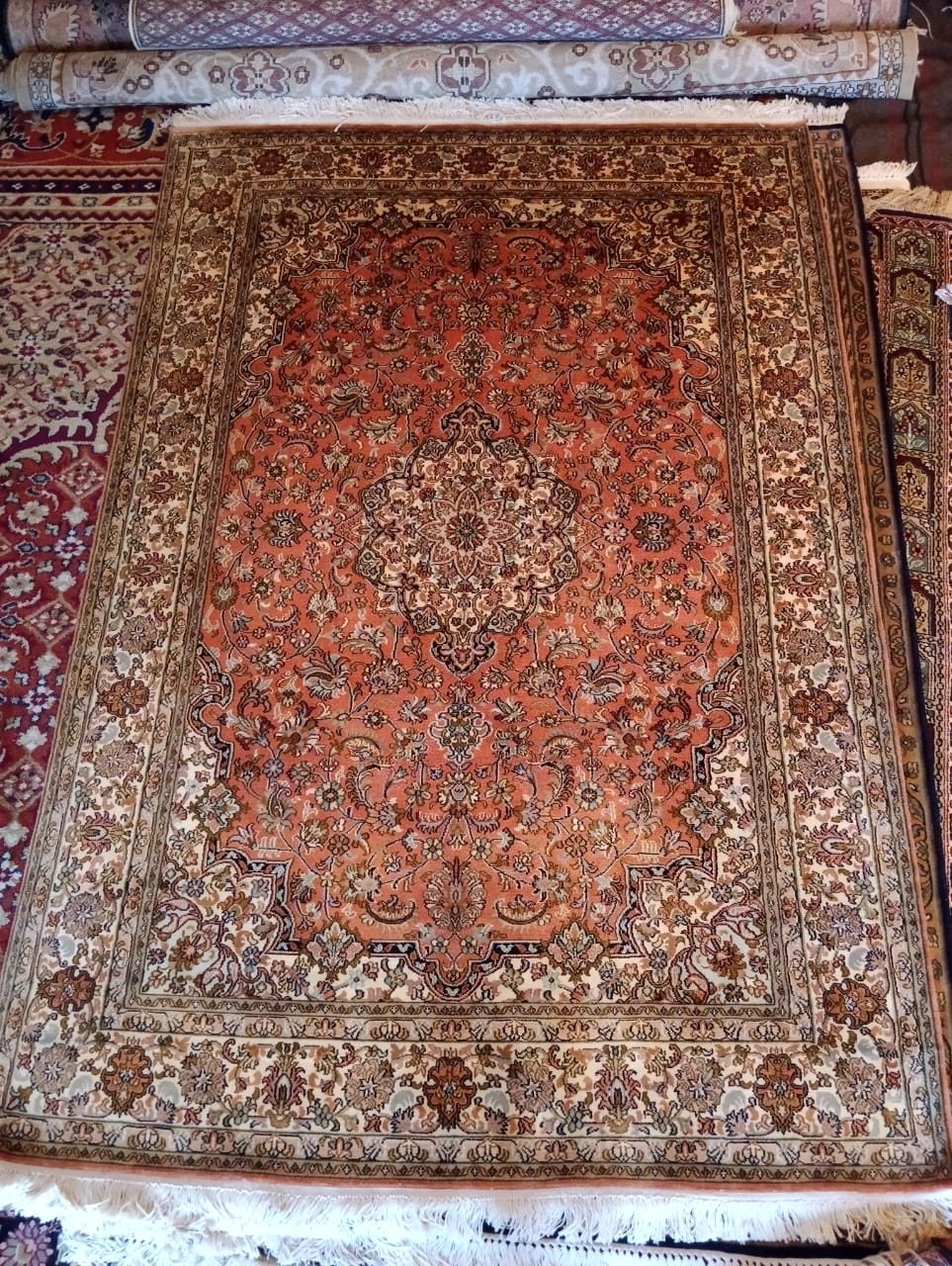 Hand-Knotted Kashmiri Silk & Wool Rug (Brown)
