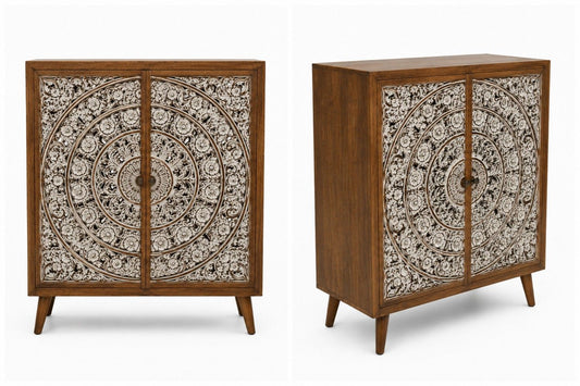 Hand-Carved Mandala Sideboard Cabinet