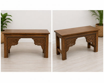 Hand-Carved Wooden Bench