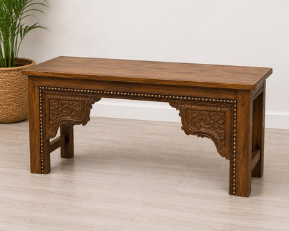 Hand-Carved Wooden Bench