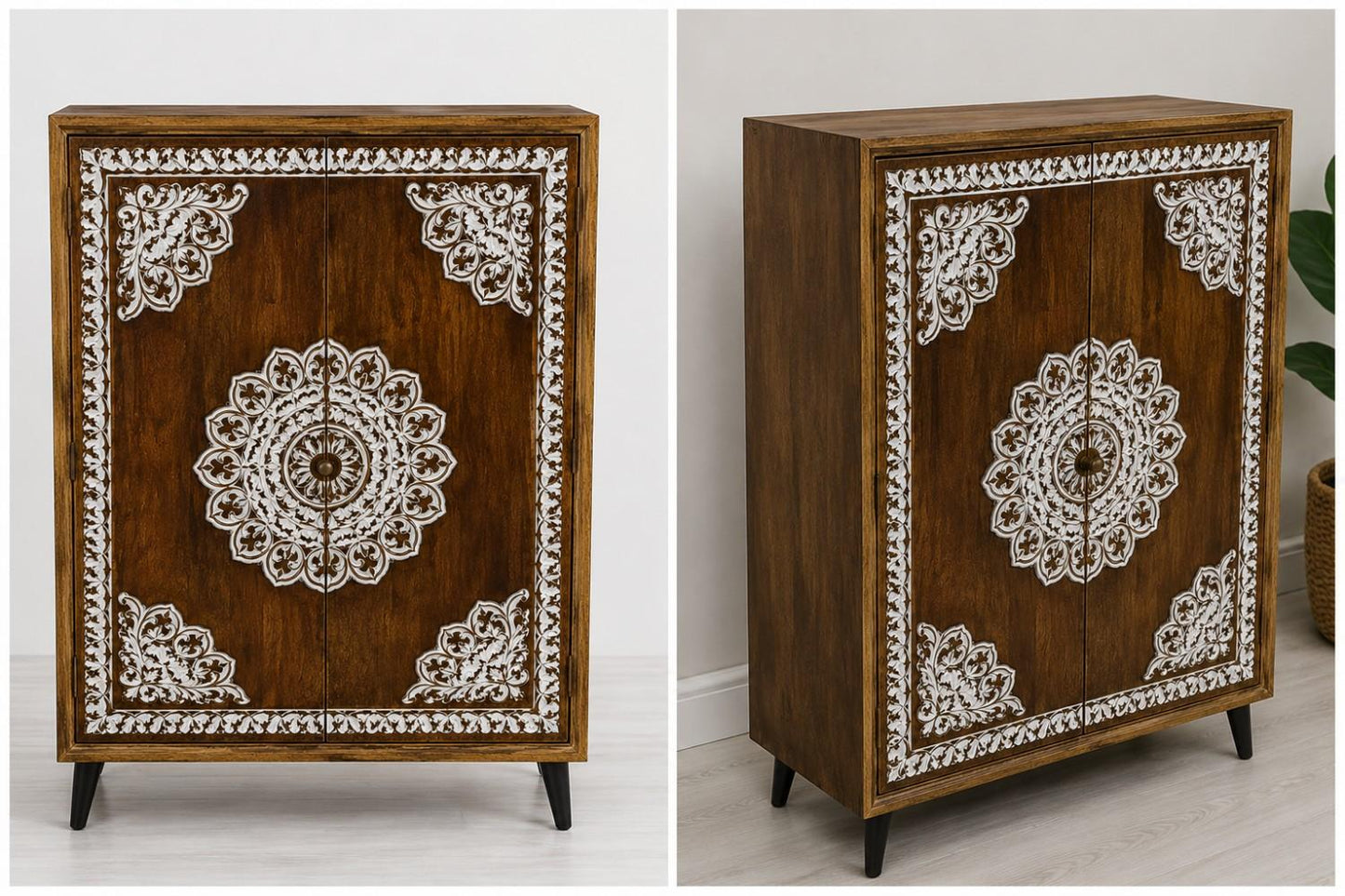 Hand-Carved Wooden Almirah with Decorative Inlay Work