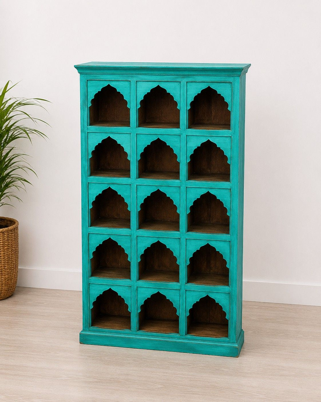 Handcrafted Turquoise Wooden Bookshelf