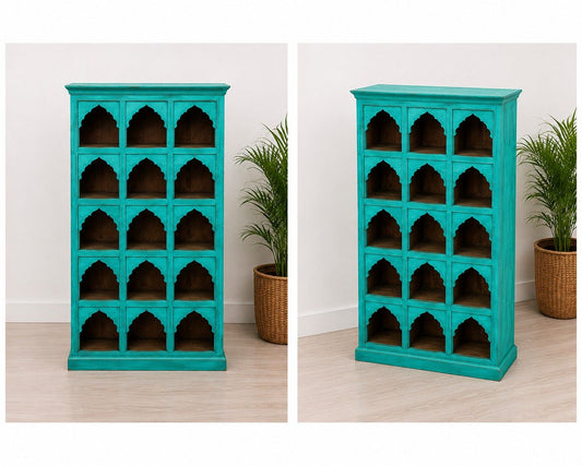 Handcrafted Turquoise Wooden Bookshelf