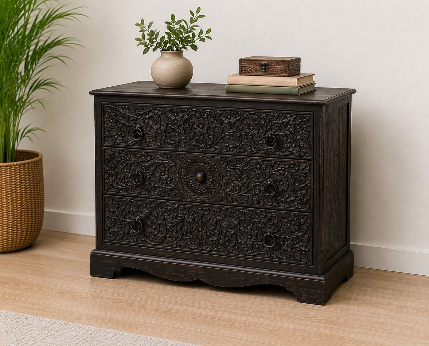 Hand-Carved Floral Drawer Chest