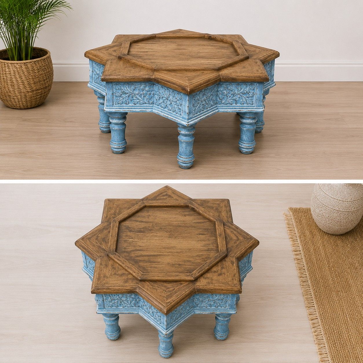 Hand-Carved Wooden Low Stool