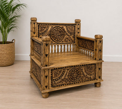 Hand-Carved Wooden Sofa Chair