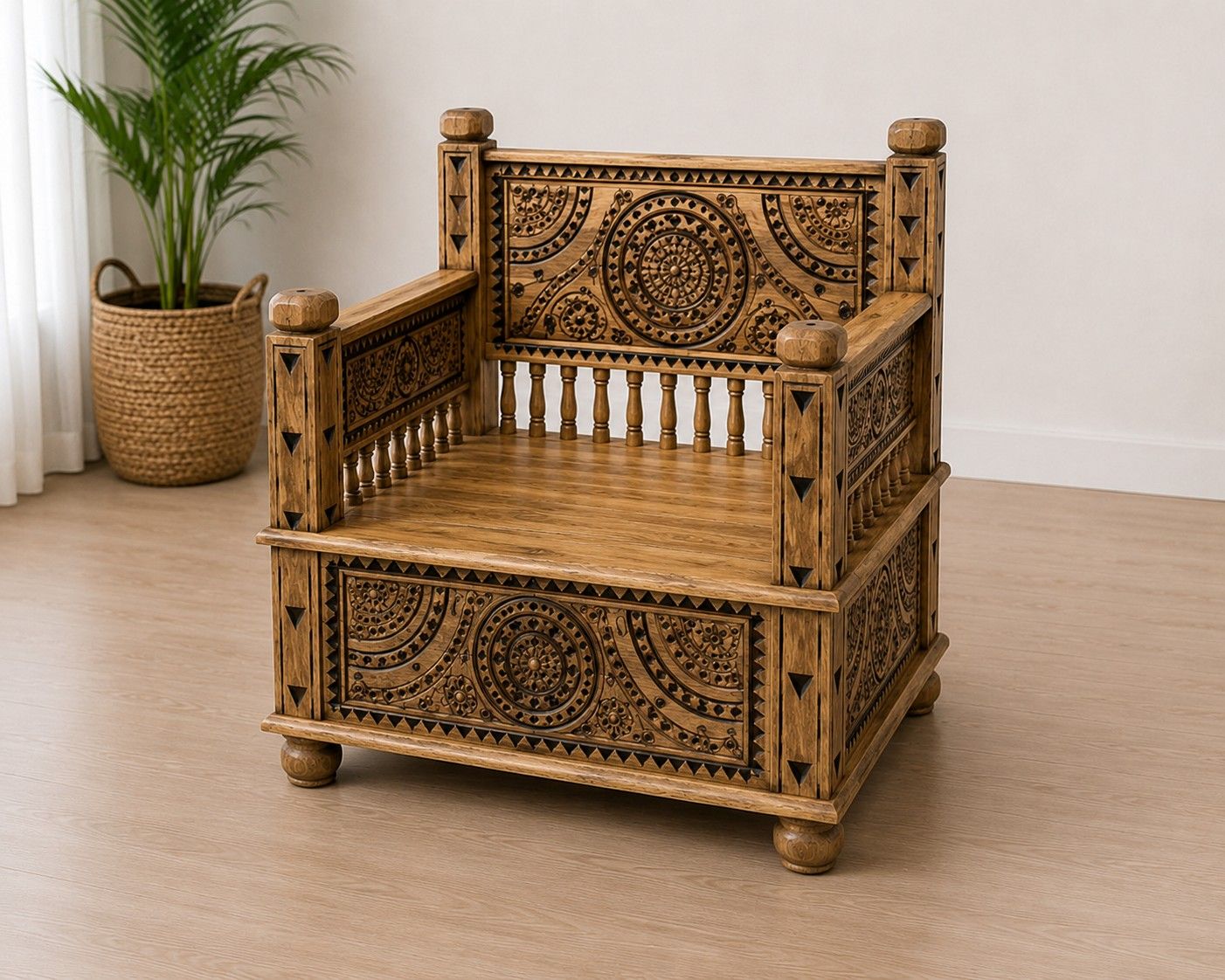 Hand-Carved Wooden Sofa Chair