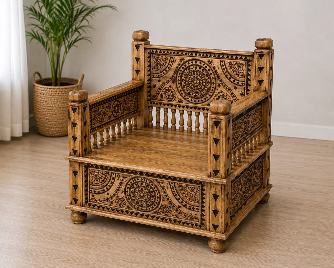 Hand-Carved Wooden Sofa Chair