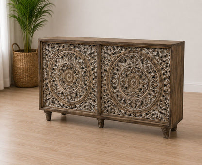 Hand-Carved Mandala Storage Cabinet
