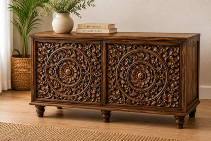 Hand-Carved Mandala Storage Cabinet
