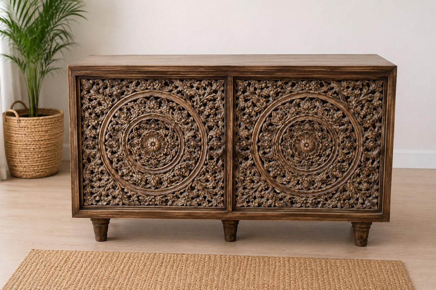 Hand-Carved Mandala Storage Cabinet