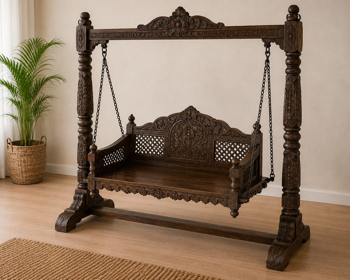 Hand-Carved Wooden Swing (Jhula)