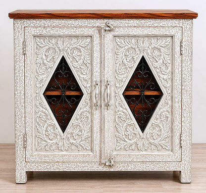 Hand-Carved Whitewash Storage Cabinet
