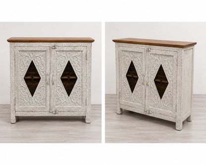 Hand-Carved Whitewash Storage Cabinet