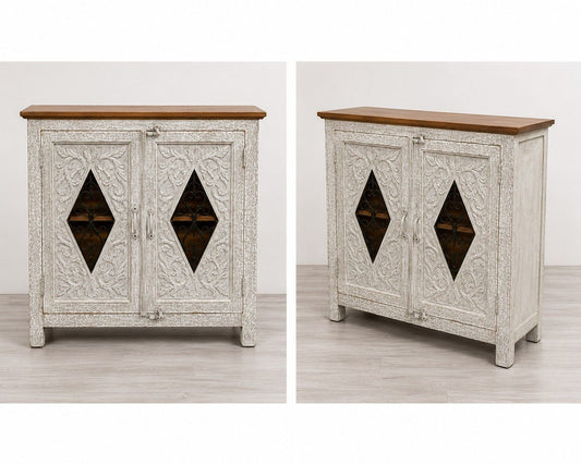 Hand-Carved Whitewash Storage Cabinet