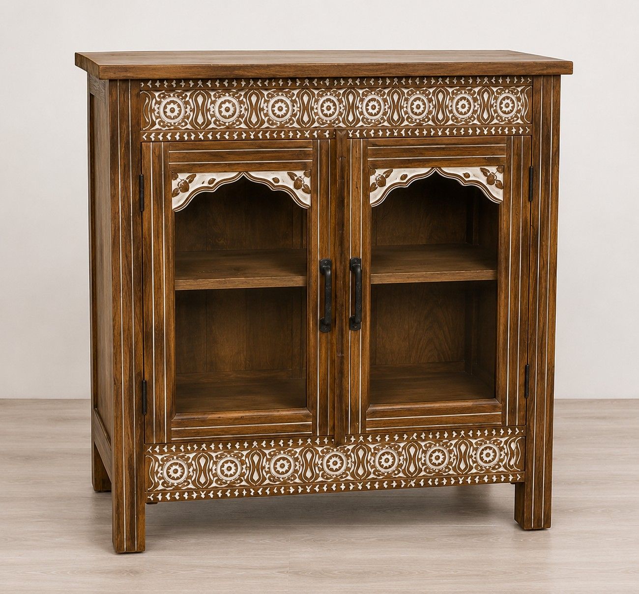 Hand-Carved Wooden Display Cabinet