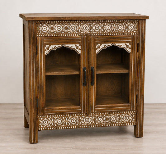 Hand-Carved Wooden Display Cabinet