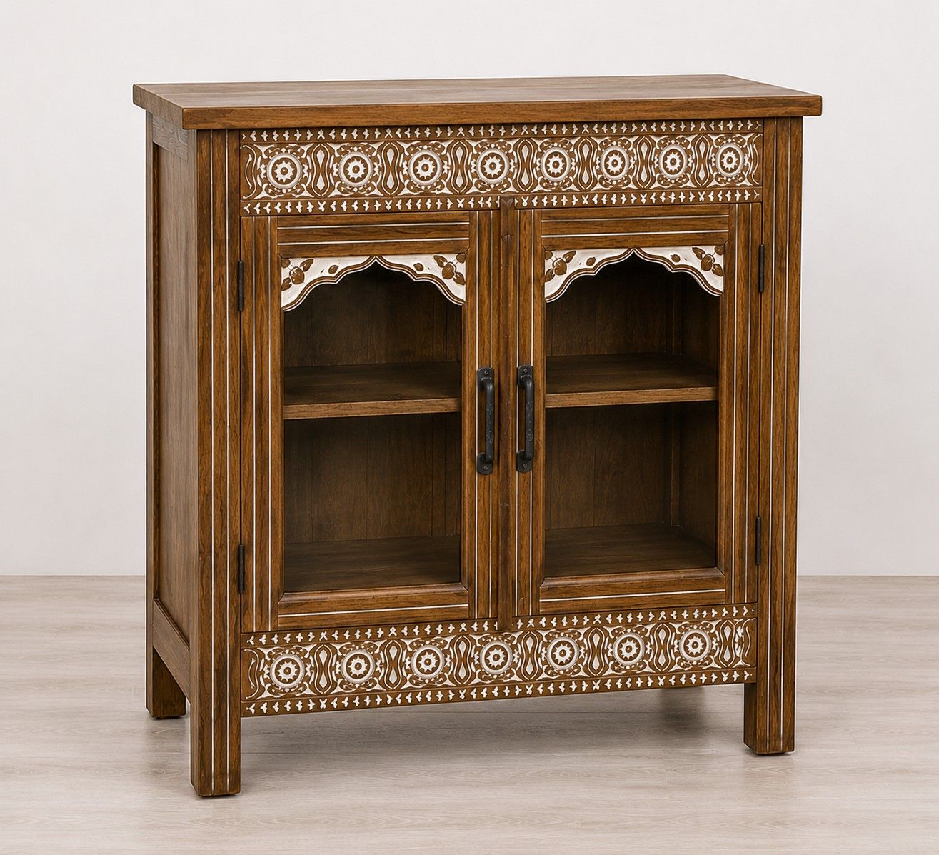 Hand-Carved Wooden Display Cabinet