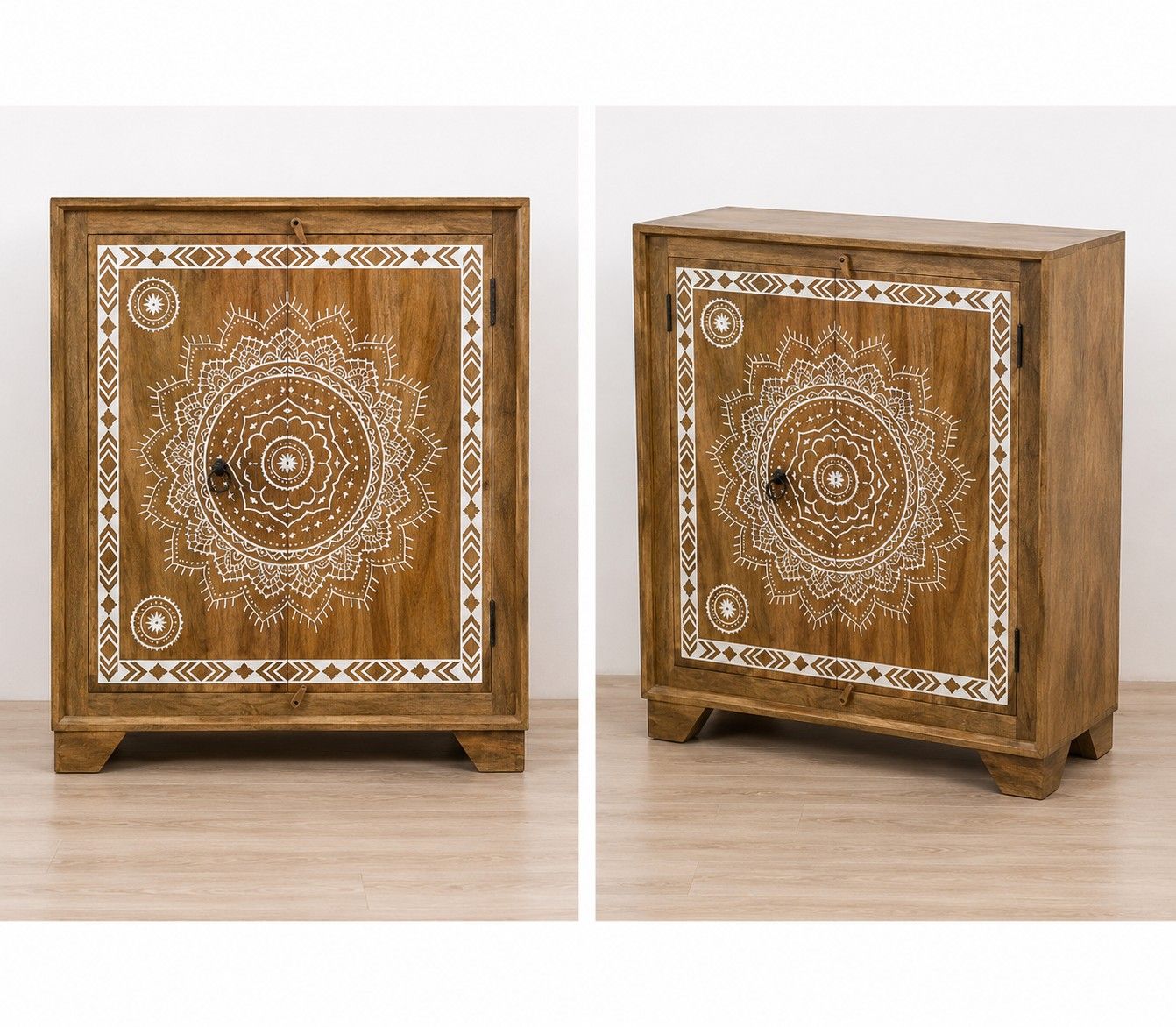 Mandala Art Wooden Storage Cabinet