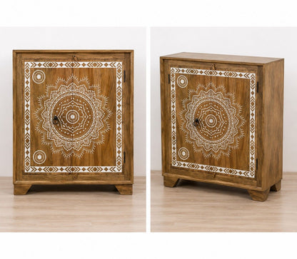 Mandala Art Wooden Storage Cabinet