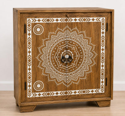 Mandala Art Wooden Storage Cabinet