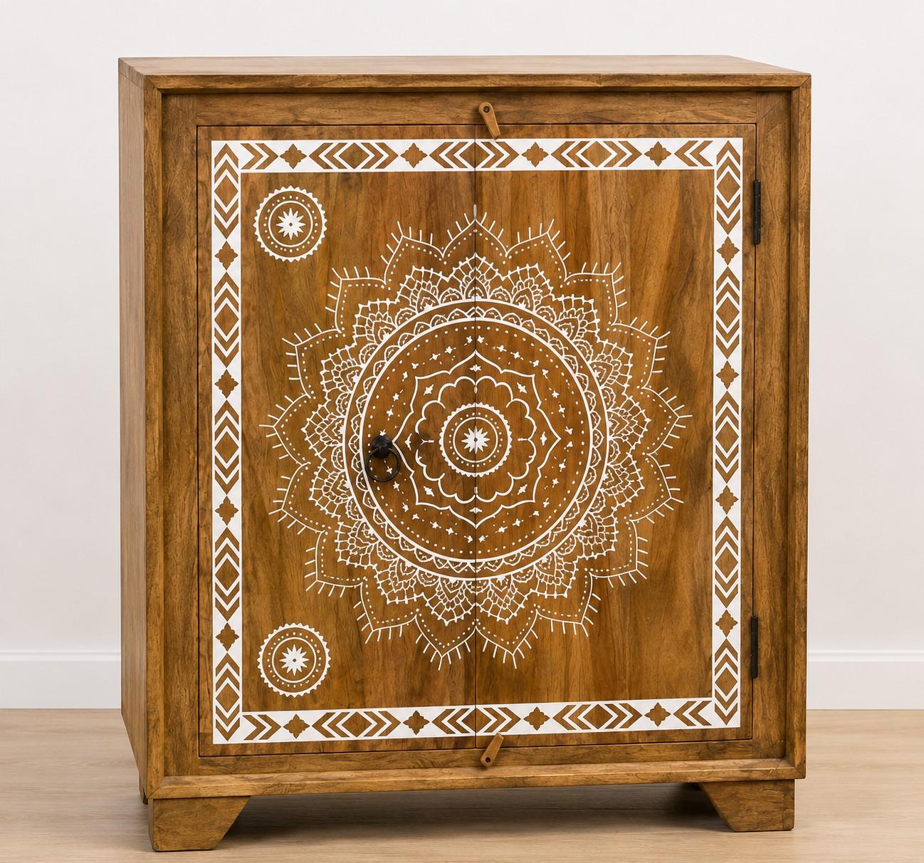 Mandala Art Wooden Storage Cabinet