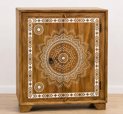 Mandala Art Wooden Storage Cabinet