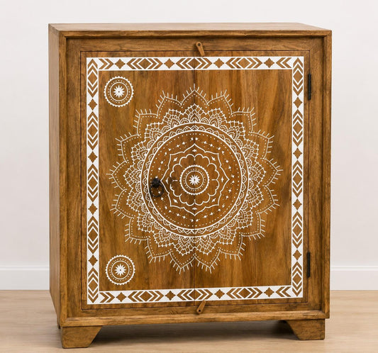 Mandala Art Wooden Storage Cabinet