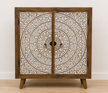 Hand-Carved Mandala Storage Cabinet