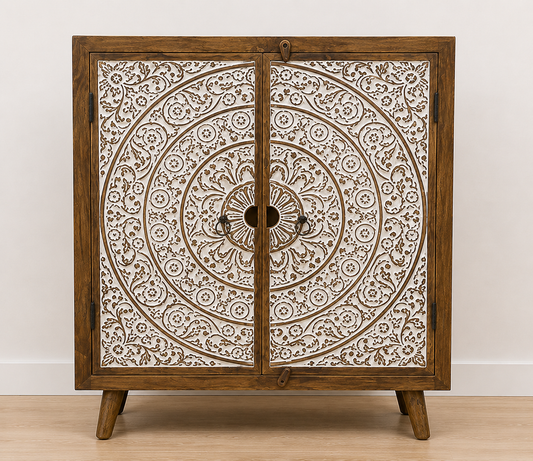 Hand-Carved Mandala Storage Cabinet