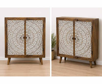 Hand-Carved Mandala Storage Cabinet