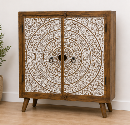 Hand-Carved Mandala Storage Cabinet