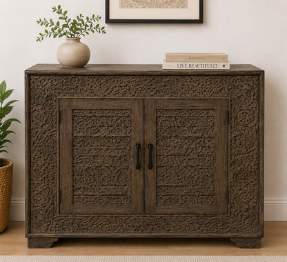 Hand-Carved Wooden Storage Cabinet